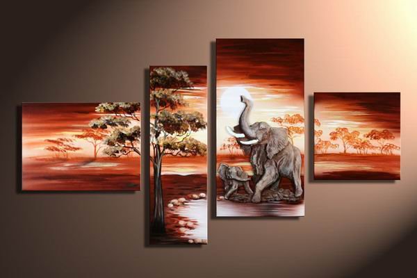Ivory Coast -Landscape , Botanical , Animal-handmade oil painting-set of 4pcs