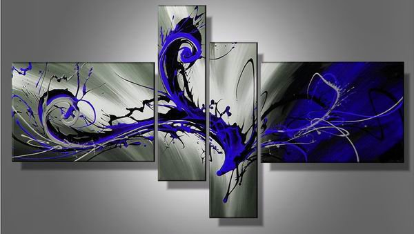 Blue Storm -Abstract-handmade painting-set of 4pcs