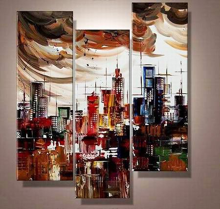 Sky City -Abstract , Landscape-handmade painting-set of 3pcs