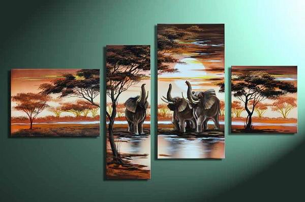 Elephants -Landscape , Botanical , Animal-handmade painting-set of 4pcs