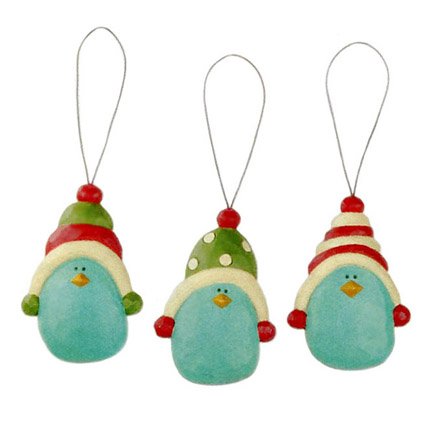 Blossom Bucket Bluebirds in Winter Hats Christmas Gift Tag Ornaments