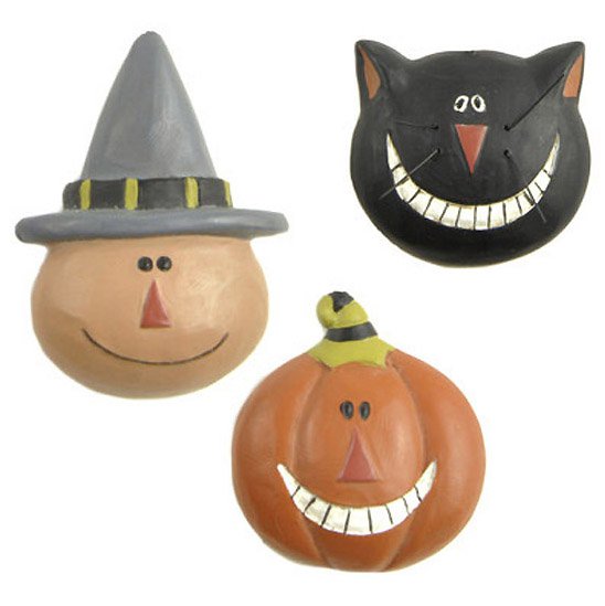 Blossom Bucket Cat, Jack-o-Lantern & Witch 3-Piece Halloween Lapel Pin Set