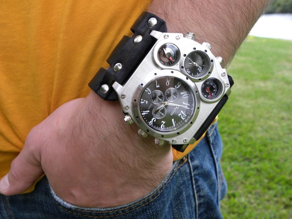 Buffalo Leather steampunk cuff bracelet Men`s Valentine's Day gift watch