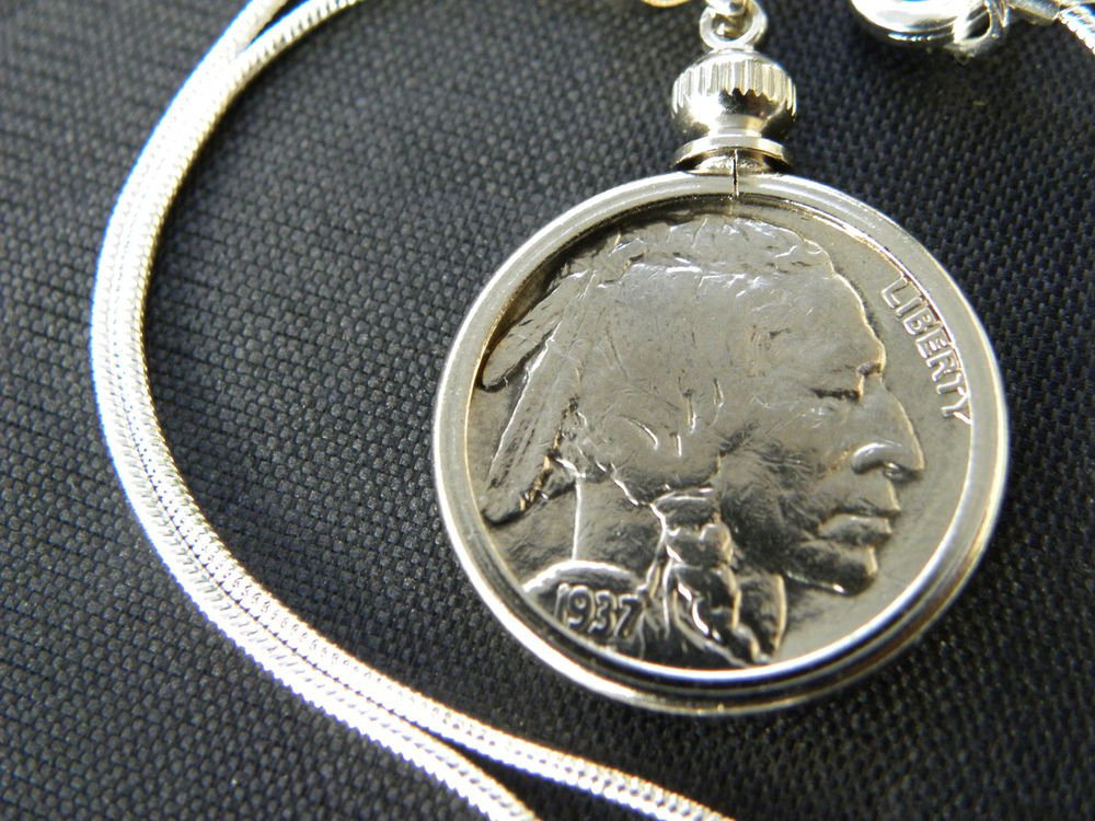 Women Necklace Authentic Buffalo Indian Nickel coin silver chain gift box