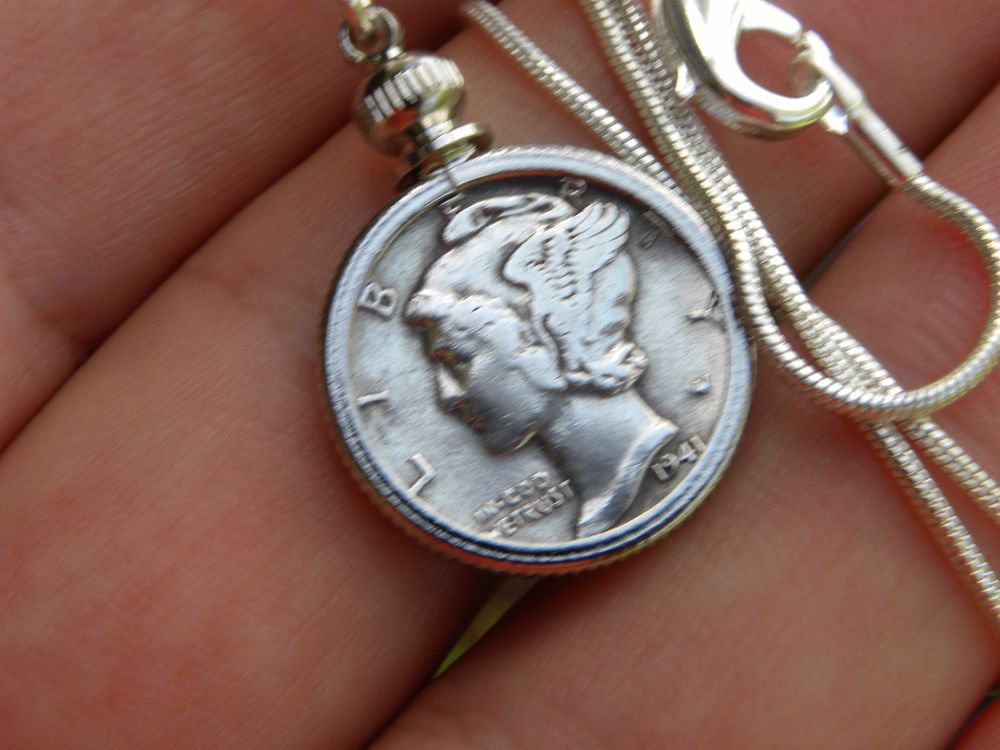 Vintage Old Silver Mercury dime coin adjustable ring or necklace or earring