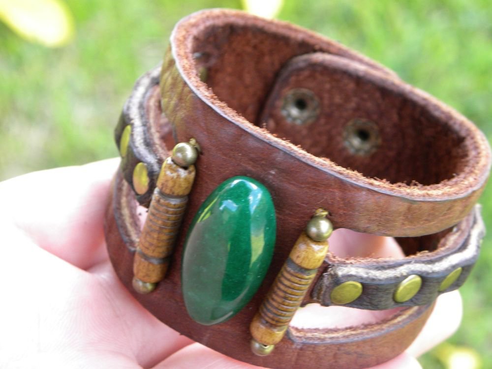 Men bracelet Buffalo Leather Natural agate stone Customize Handmade Indian Style