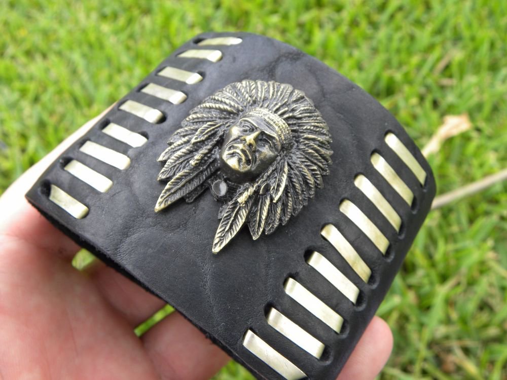 Rockstar signed Native Indian Chief Men Bracelet Buffalo Leather customize