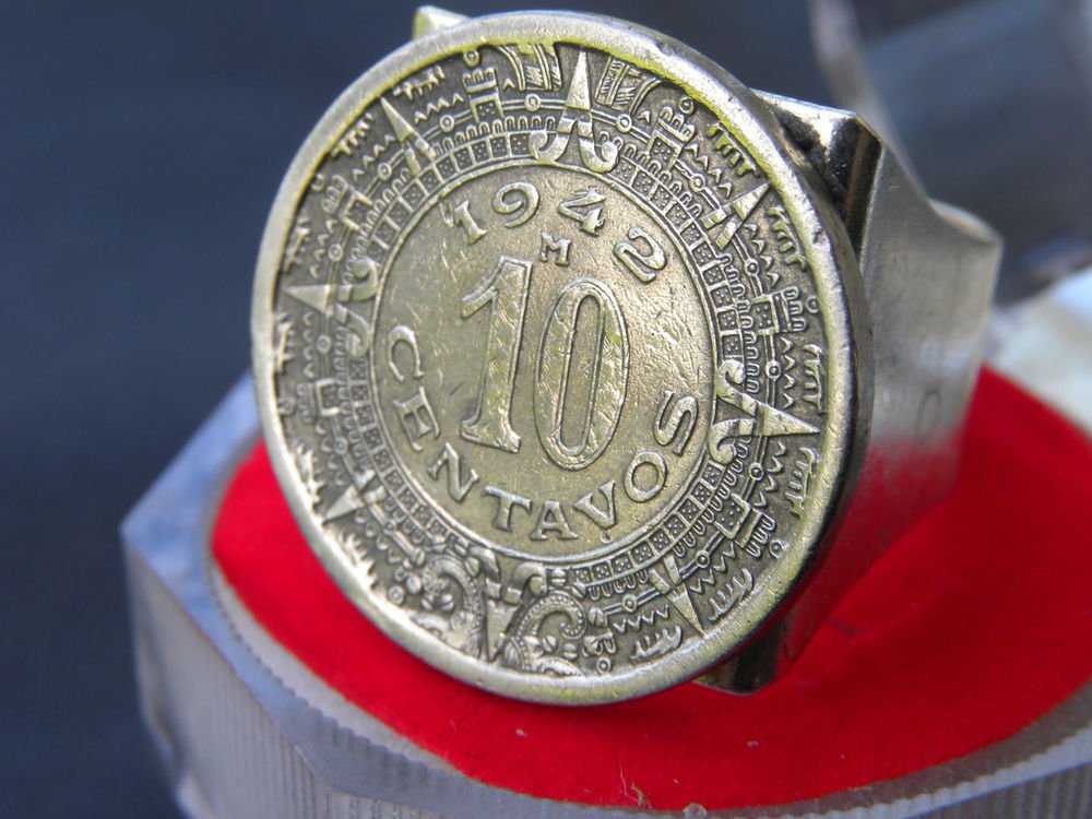 Aztec calendar coin Adjustable handmade ring stainless steel finish handmade
