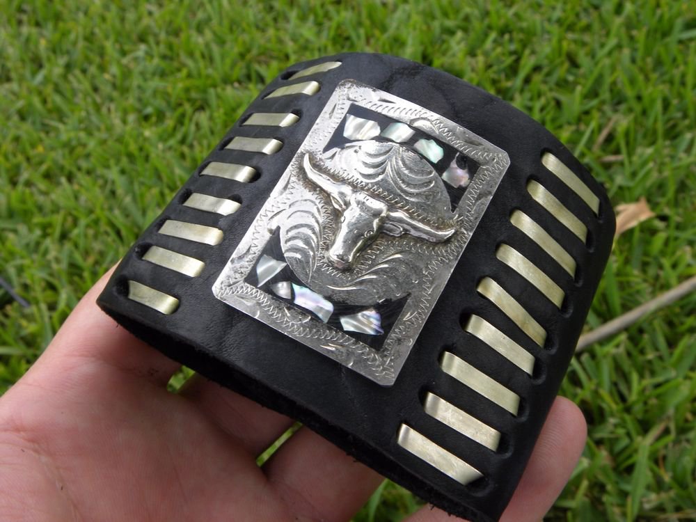 Buffalo leather cuff Customize to wrist bracelet Vintage signed MEXICO ALPACA