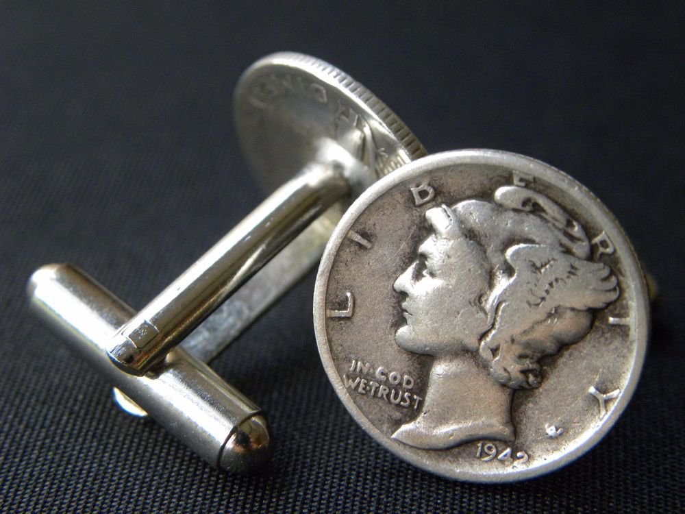 Handmade Cuff links Silver Mercury dime coin readable dates handmade mg