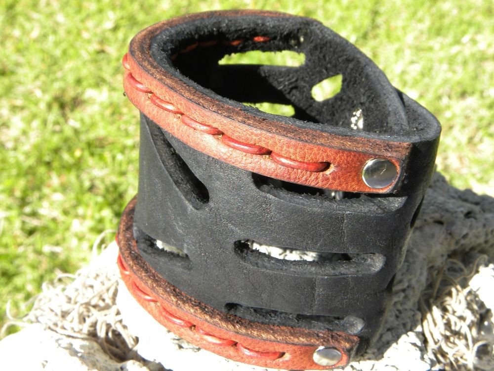 Handmade 2 inch wide signed cuff Bracelet Bison Leather genuine wristband