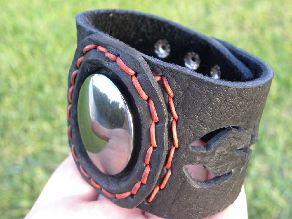 Natural Stone handade cuff Bracelet Genuine Buffalo Leather customize wristband