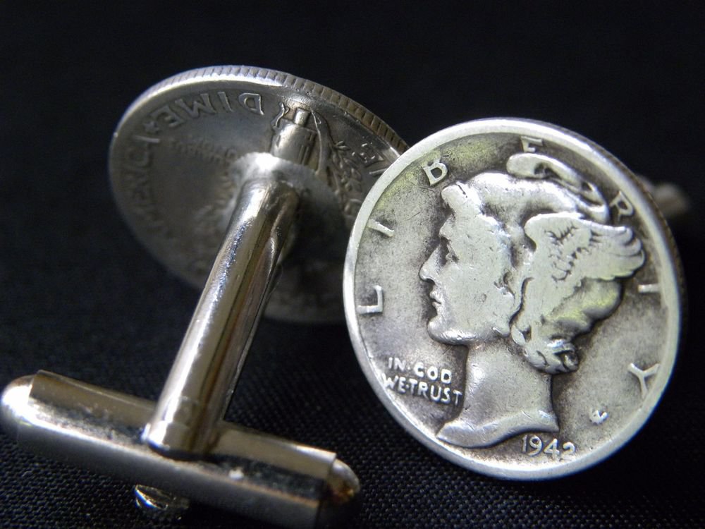 Handmade Cuff links Vintage Silver Mercury dime coin readable dates guaranty