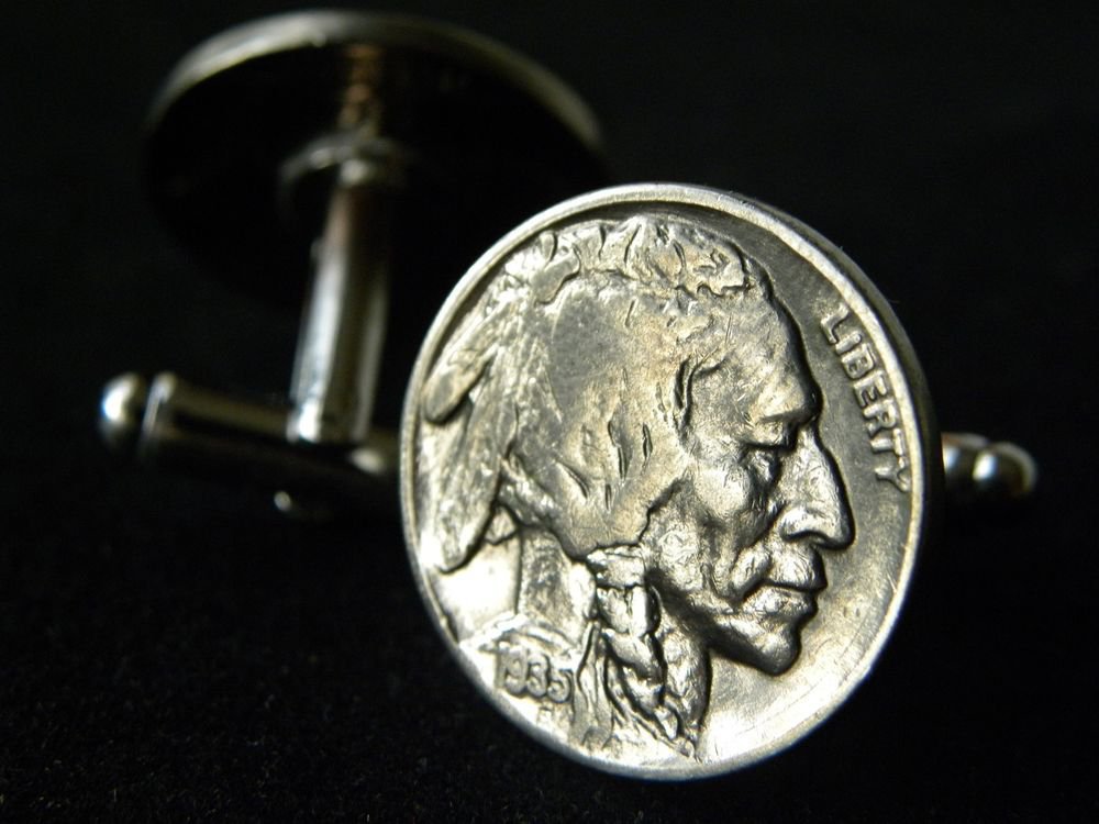 Handmade Cuff link Authentic Vintage Buffalo Indian Head Nickel coin handmade