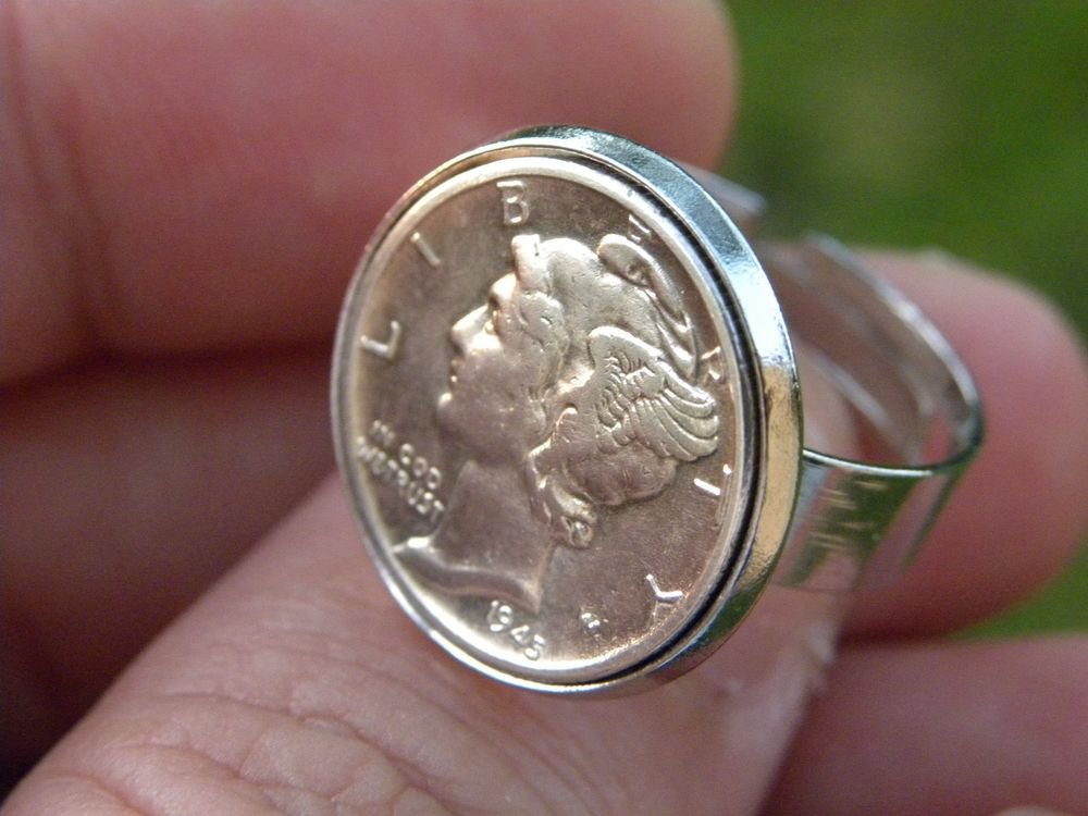 Vintage Silver Mercury dime coin adjustable ring or necklace or earring handmade
