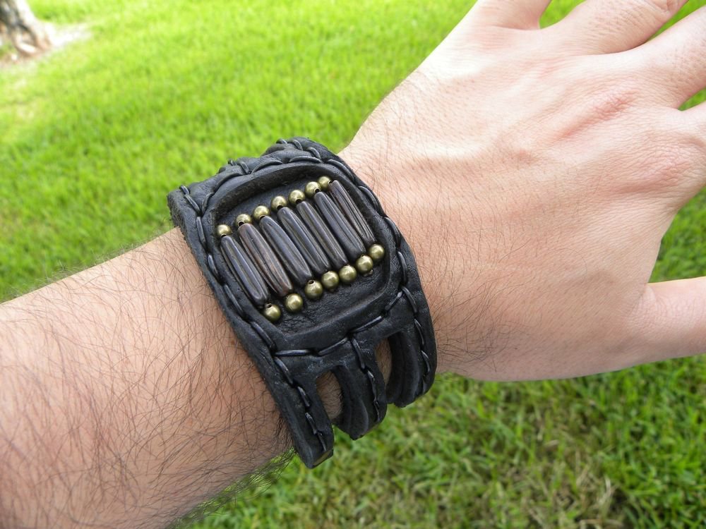Handmade Artisan Bracelet Genuine Bison Leather cuff wristband Indian Style mg