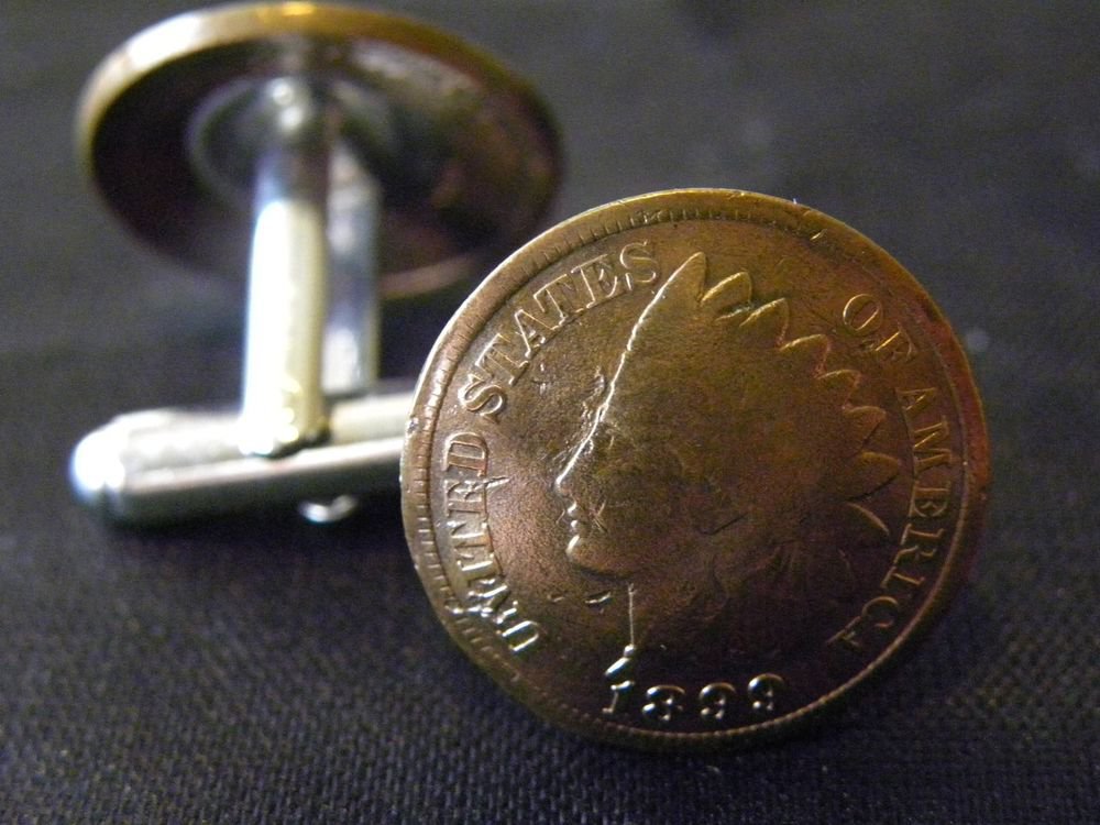 Handmade Cuff link 1899 1899 Authentic vintage Indian Head Penny coin