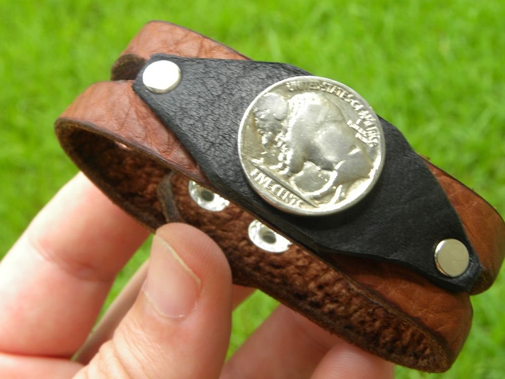 Handmade Cuff Bracelets Genuine Buffalo Leather Buffalo Indian Nicel