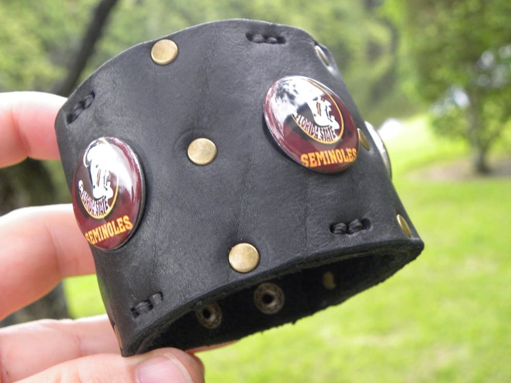 Handmade Genuine Buffalo leather bracelet Seminole Indians Logo Florida State