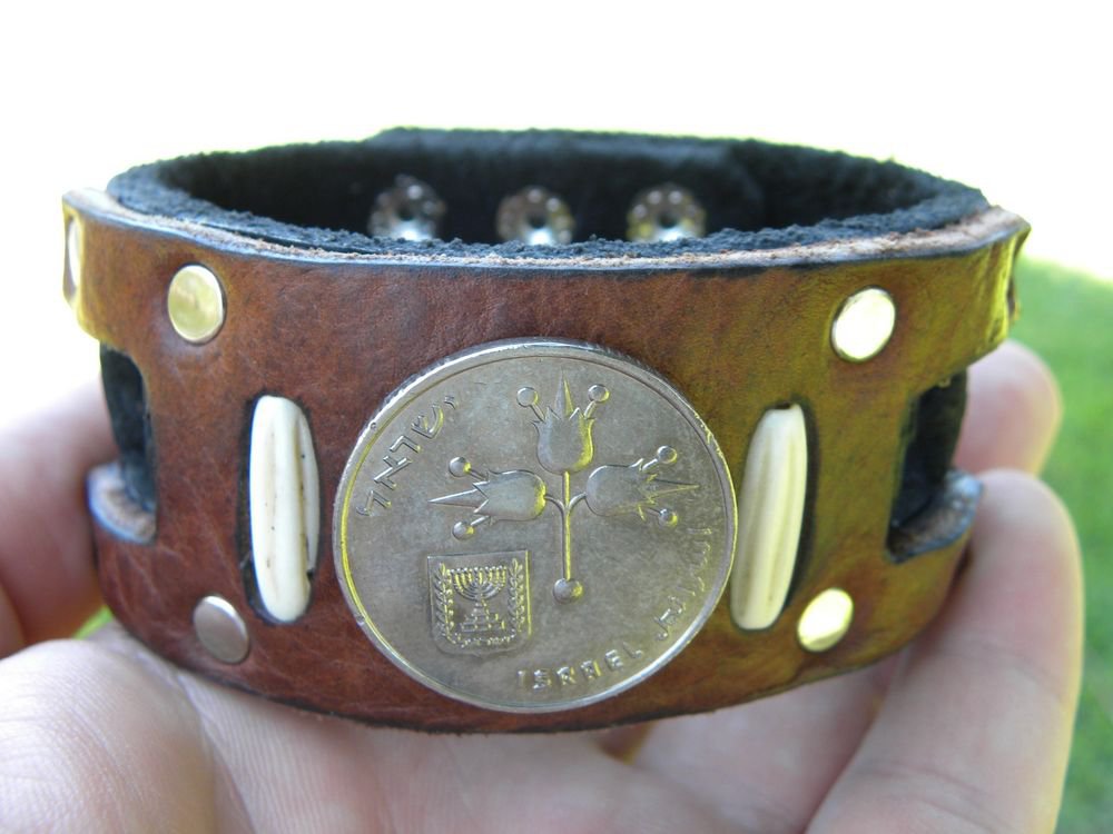 Handmade Bracelets Buffalo Leather Menorah Jewish Bracelet Star of David Israel