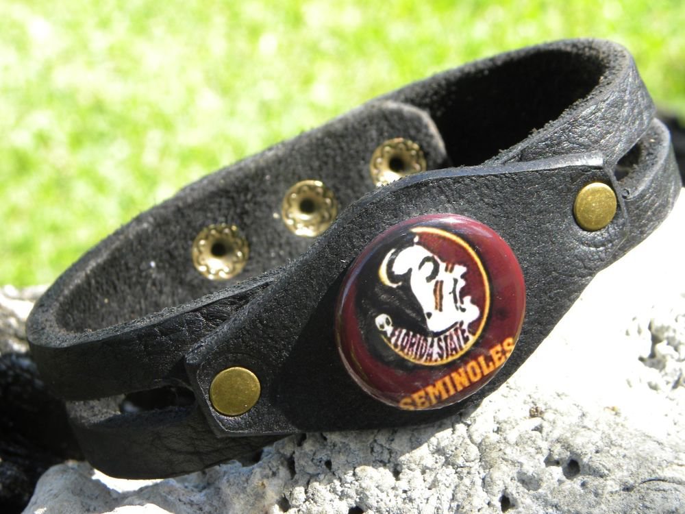 Handmade cuff FSU Bracelet wristband Buffalo Leather Florida Seminoles Logo