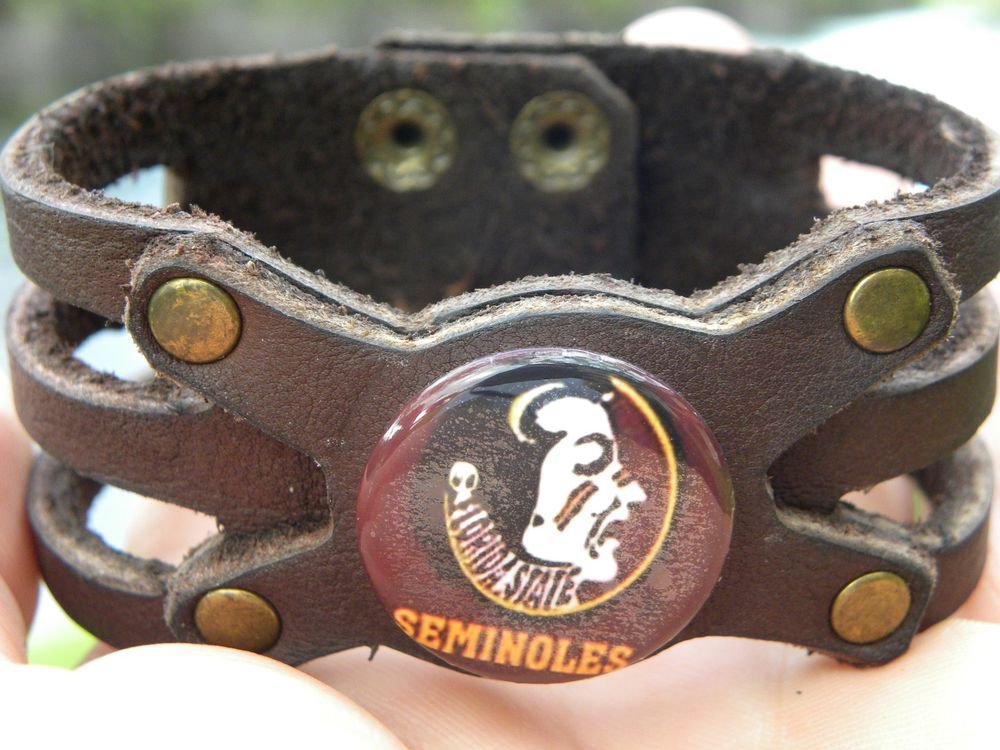 Handmade Buffalo Leather cuff Bracelet Florida State Seminoles Logo FSU