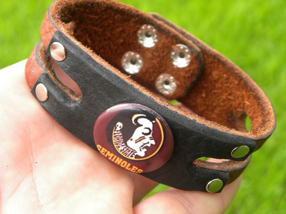 Handmade Cuff Bracelets Buffalo Leather Florida State Seminoles logo