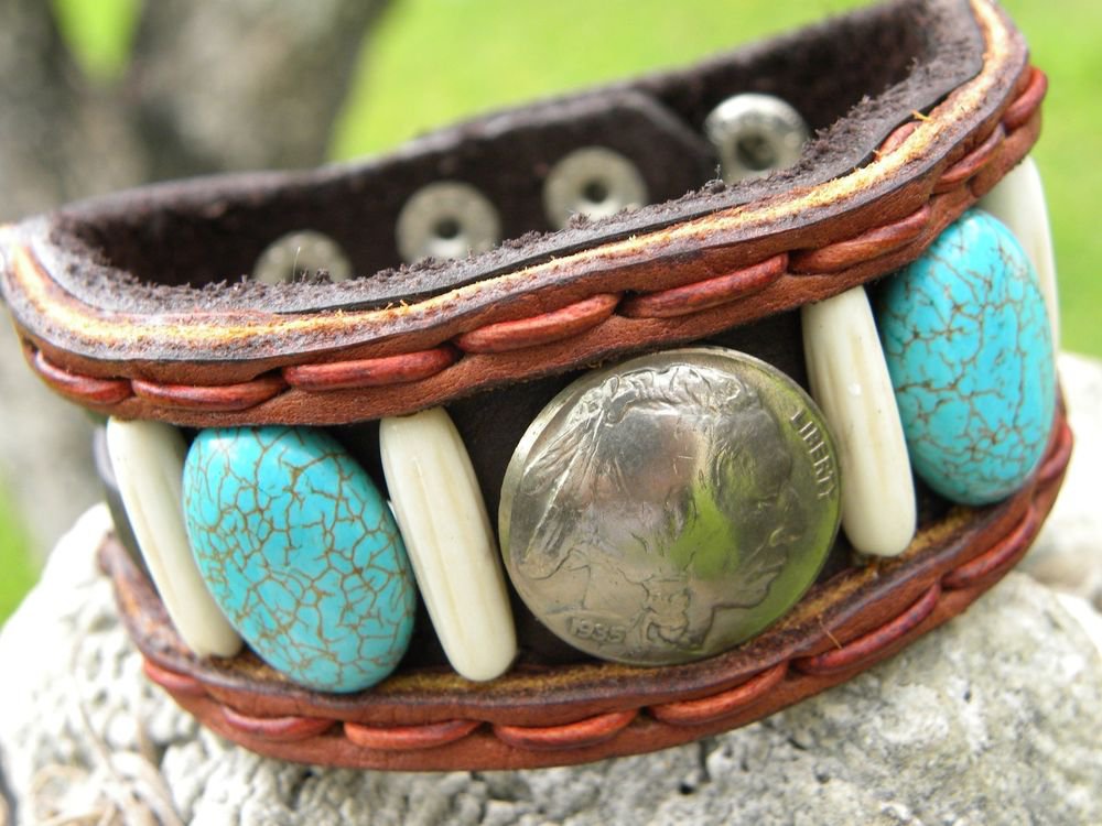 Handmade Indian Style Unique Cuff Bracelet wristband Nickel ,Turquoise mg