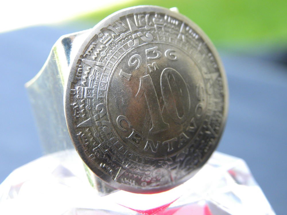Ring Real Mexican Coin Aztec calendar Adjustable Handcrafted Artisan mg