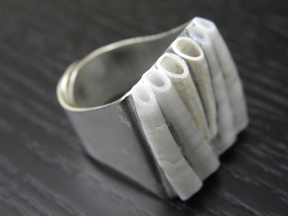 Adjustable ring Handmade Dentalium Shell ring Indian style no stone mixed metals