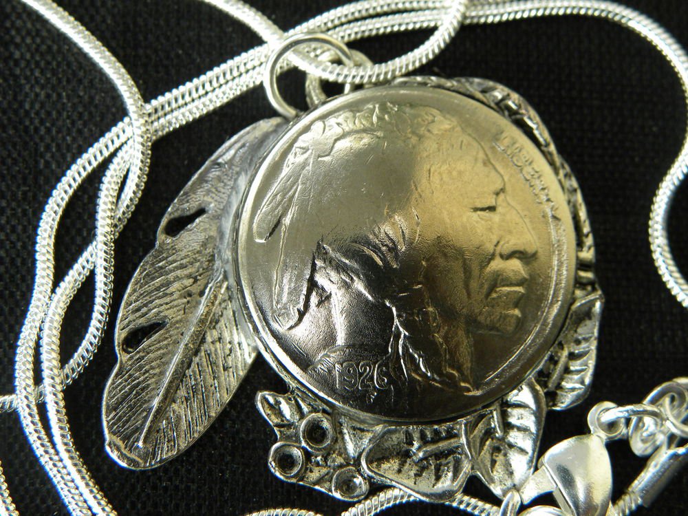 Necklace Real Buffalo Indian Nickel coin readable dates Handcraft pendant