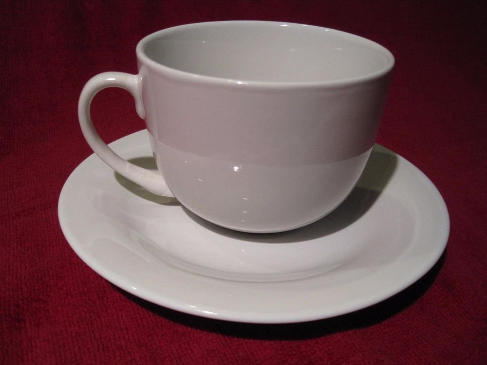 New Martha Stewart Everyday CLASSIC SOLID WHITE Cup & Saucer Teacup Coffee Mug