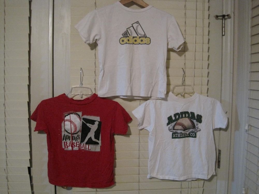 Lot of 3 Boys Adidas Baseball Cotton Short Sleeve Tee Shirts Size 7/7x Red/White