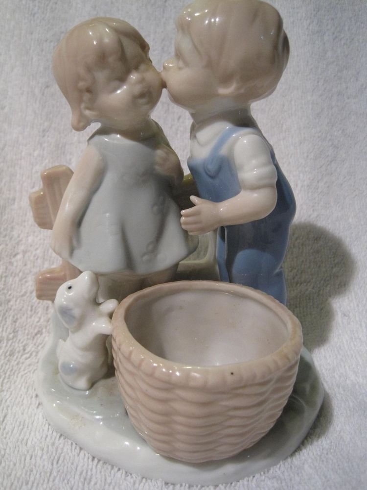 Vintage Colonial Candle Japan Boy/Girl Kissing Figurine Candle Holder Puppy