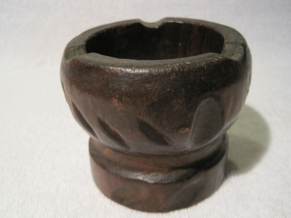 Vintage Black Carved Wood Candle Stick Holder Spain Lobeco Goth