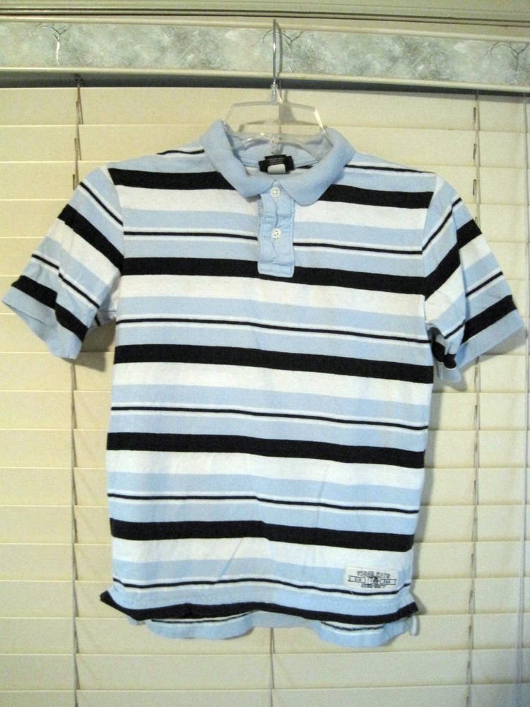 Cherokee Boys Polo Style Shirt Size Small S 6-7 White/Navy/Light Blue