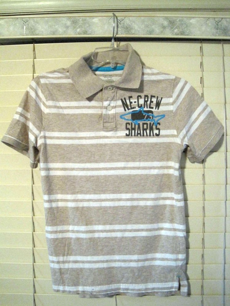 Cherokee Boys Ultimate Polo Style Shirt Size Large L Khaki/White Striped