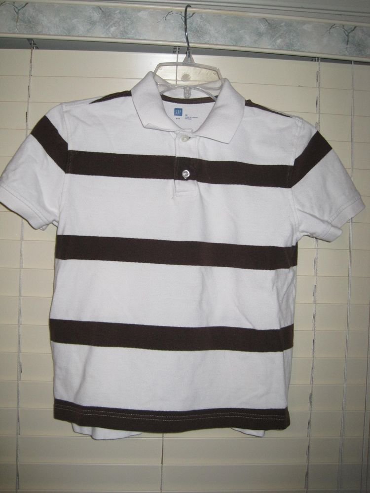 GAP Boys Polo Style Shirt Size M Medium Brown & White Striped Stripes