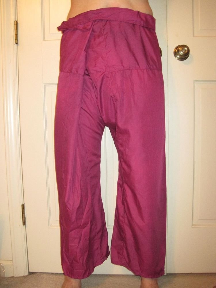Thai Fisherman Pants Long Yoga Wrap Unisex Pirate Exercise Dark Magenta Men