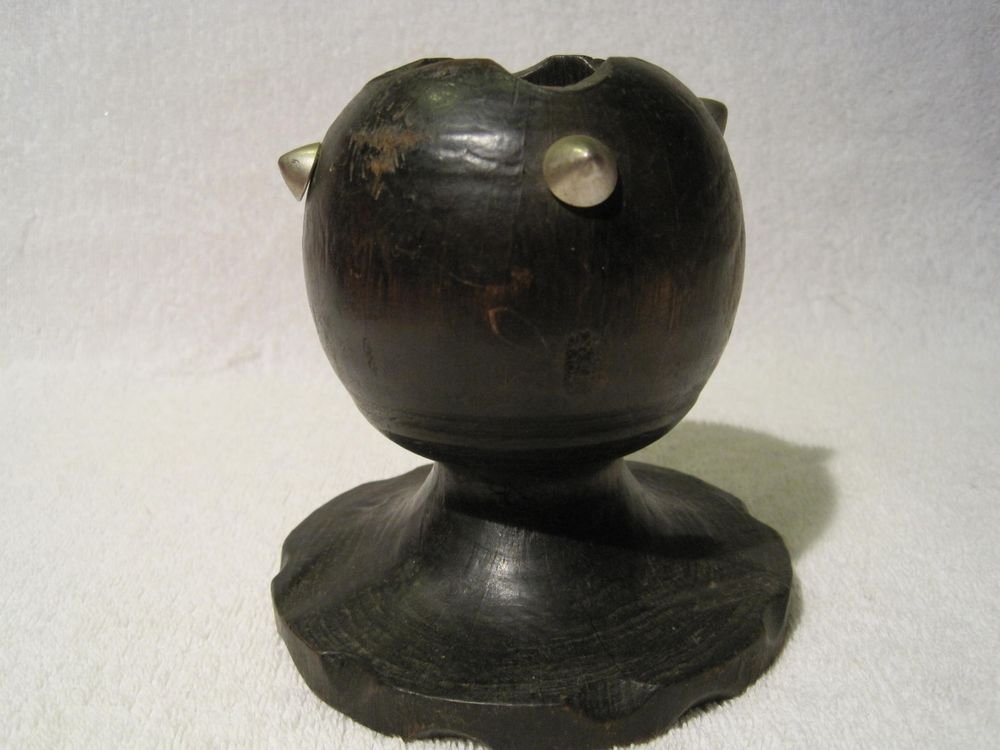Vintage Spiked Black Carved Wood Candle Stick Holder Spain Lobeco Goth