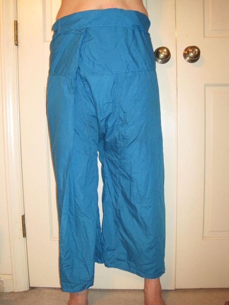 Thai Fisherman Pants Long Yoga Wrap Unisex Pirate Exercise Blue Turquoise Men