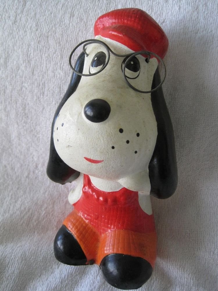 Vintage Chalkware Glasses wearing Puppy Dog Piggy Bank Red Fair Carnival Ceramic