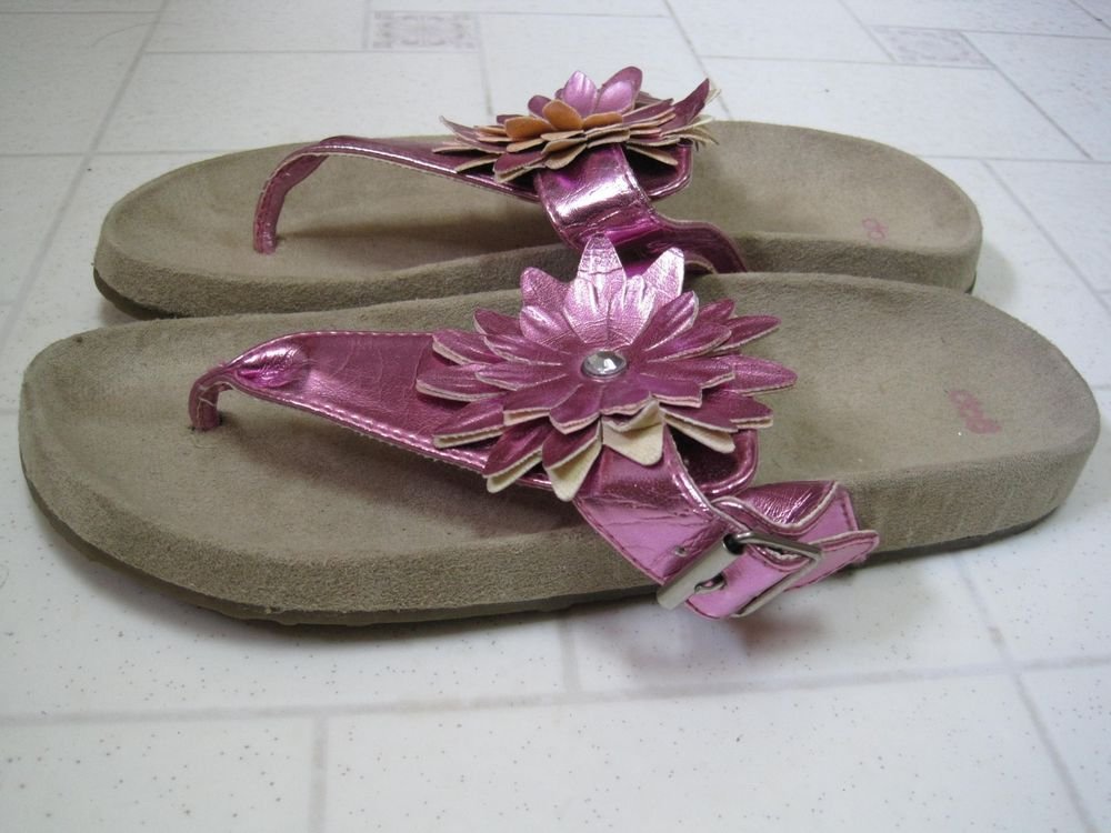 Gap Flower Girl Thong Flip Flops Womens Relaxed Fit Sandal Size 5 Ruffle Pink