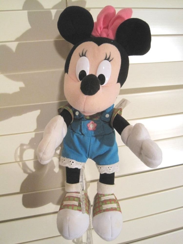 Rare Minnie Mouse Blue Overalls Plush Talking Doll Disney 12" inch Lace Trim
