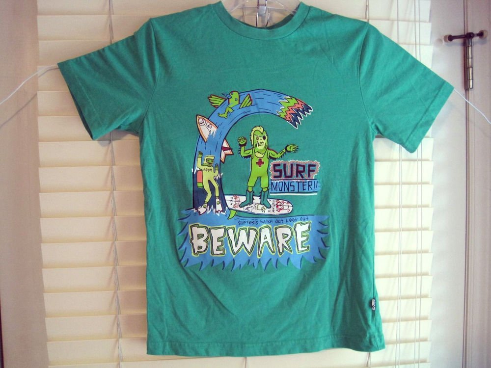 Boys Green SHAUN WHITE Surf Monster on Skateboard T-Shirt Tee Large L