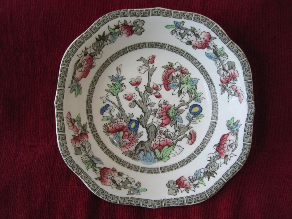 Johnson Brothers Indian Tree Green Key Cream Square Cereal Soup Bowl
