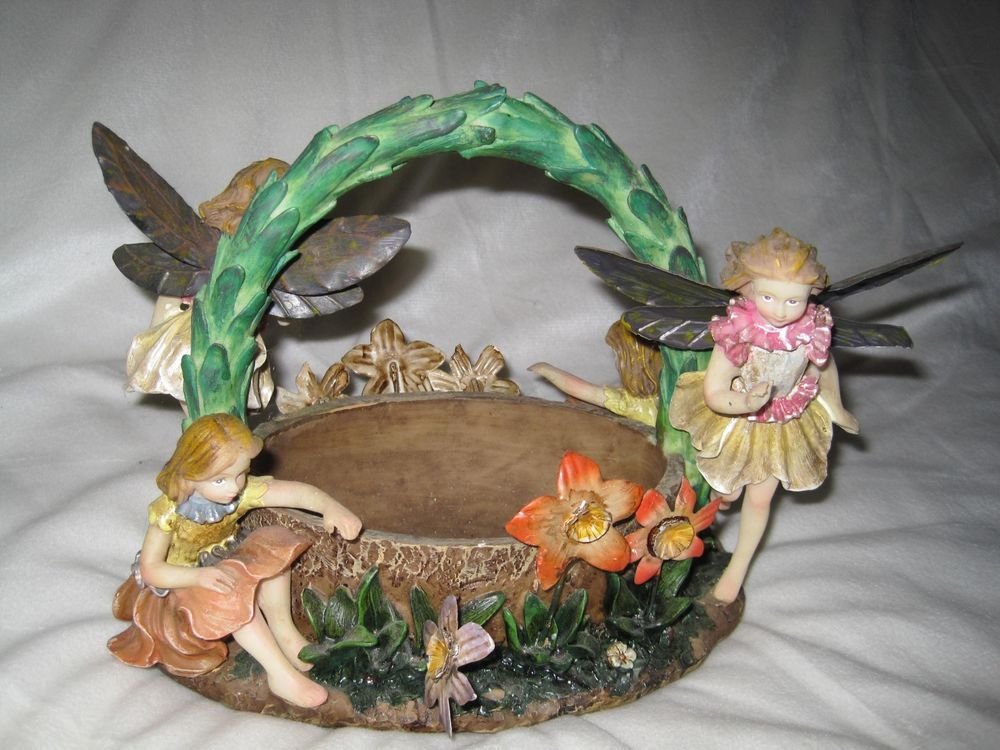 Fairies Magical Garden Basket Flower Blossoms Pixie Metal Wings Fairy