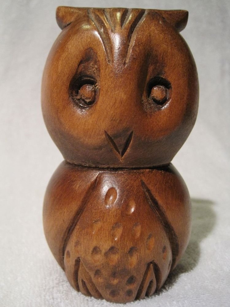 Hand Carved Solid Wood Owl Figure Statue Figurine Carving 5" inches