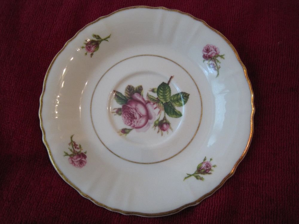 Syracuse Victoria Federal Shape Saucer Pink Roses Gold Trim