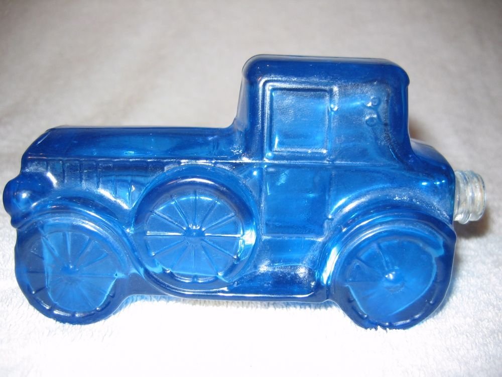 Vintage Lander Antique Car Aftershave Decanter Blue Glass Empty